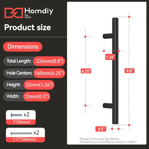homdiy Black Cabinet Handles 10Pack 6-1/4inch Hole Center Kitchen Drawer Pulls and Knobs Stainless Steel Cabinet Hardware for Bathroom, Cupboard - color: Black, size: 6-1/4in hole centers