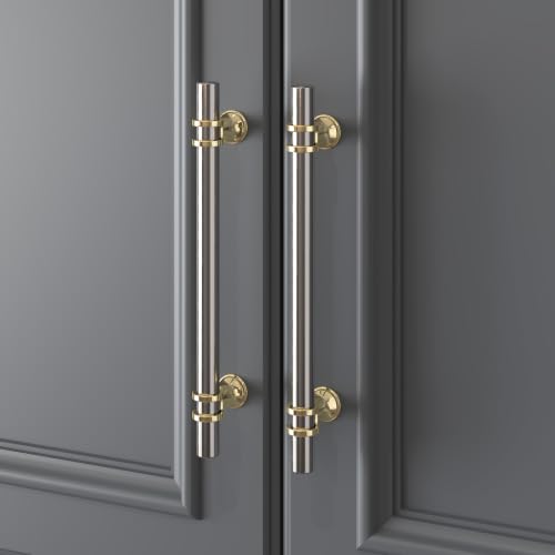 Haliwu 10 Pack 6-1/4 Inch Brushed Nickel and Gold Cabinet Handles | 160mm Hole Center, Solid Aluminum and Zinc Alloy, Kitchen Pulls Hardware for Bathroom Drawer Dresser - color: Brushed nickel&Gold, size: 6-1/4 inch (160mm) hole spacing