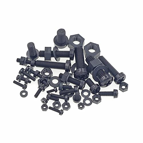 750PCS Metric M2 M2.5 M3 M4 M5 M6 Nylon Phillips Pan Head Screws Hex Nuts Flat Washers Assortment Kit(Black) - size: M2, M2.5, M3, M4, M5, M6