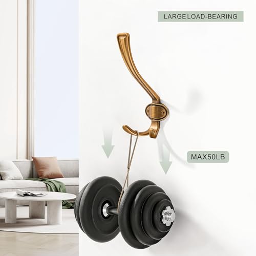 TUNNY Coat Hooks - Heavy Duty Hooks-Antique Brass Coat Hooks, Pack for 3 Entry Shoe Cabinets On Door Hanger, wall Hook for Hanging Towel,Purse, Robe, Backpack, Jacket, Clothes - for Bathroom - color: Antique Brass