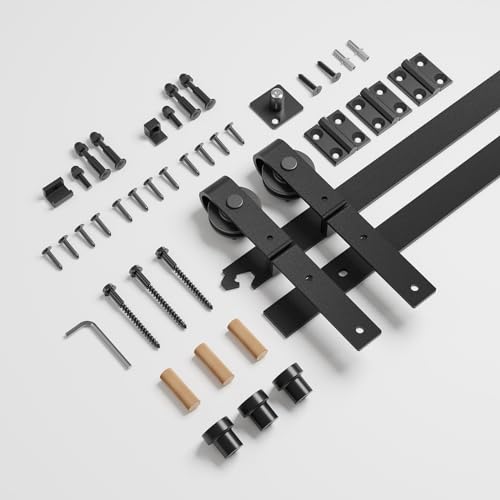 52" Bi-Folding Sliding Barn Door Hardware Track Kit,Smoothly&Quietly,Side Mounted Black Roller,Easy Install,Door Not Included [Fit Double 24" Bifold Doors] - size: 52" for 2 Doors