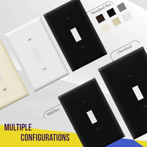ENERLITES Toggle Light Switch Wall Plate, Gloss Finish, Standard Size 1-Gang 4.50" x 2.76", Unbreakable Polycarbonate Thermoplastic, 8811-BK-20PCS, Black (20 Pack) - color: Black, size: 20 Pack