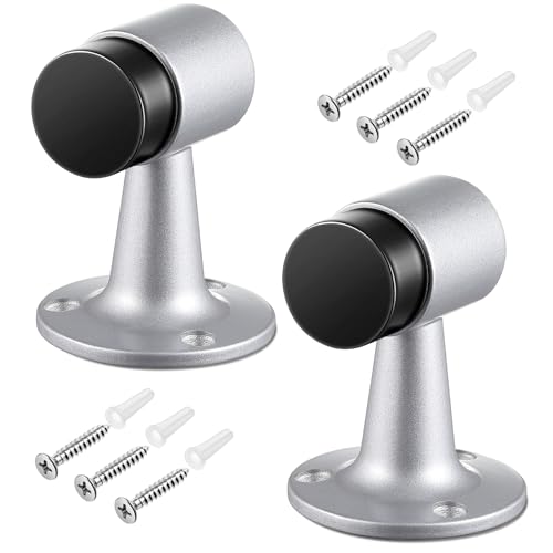 Yaocom 2 Pack Heavy Duty Floor Mounted Door Stop 3 in Aluminum Commercial Grade Door Stopper with Rubber Bumper & Stainless Steel Screws (Sliver) - color: Sliver