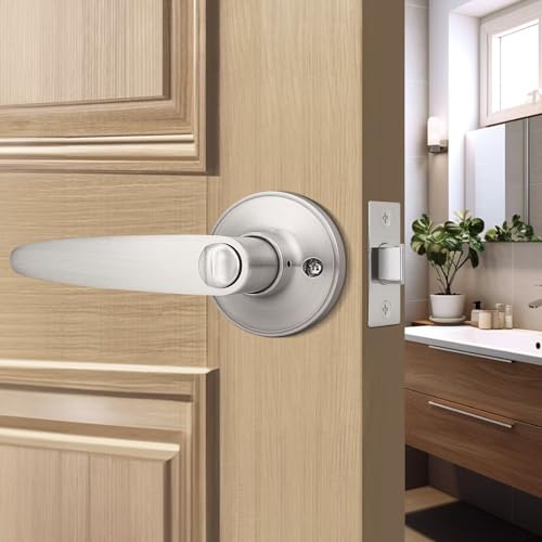 Probrico (1 Pack Privacy Door Lever Door Handle for Bedroom or Bathroom Keyless Leverset, Locked in Side Home/Office Door Lockset,Modern&Durable in Satin Nickel Door Hardware - size: 1 Pack