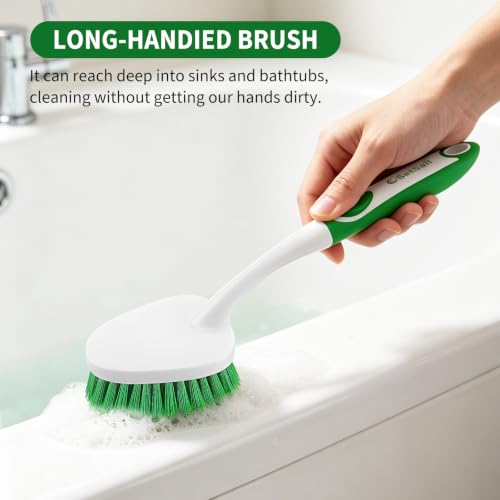 Scrub Brush Set of 4 Pack, Heavy Duty Shower Cleaning Brush Set, Green