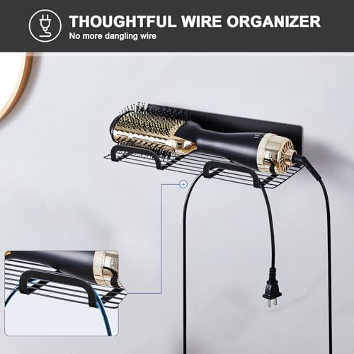 Straighteners Holder Wall Mounted Metal Hair Dryer Holder for Curling Wands Accessories Adhesive Curling Iron Holder Hair Tool Organizer for Vanity Bathroom Barber Shops (Black)