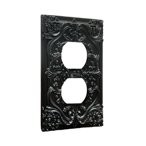 Decorative Outlet Covers Black Flower Elegant 3D Floral Embossed 1 Gang Duplex Light Switch Cover Plate Unique Wall Plate Electrical Switch Plate Covers for Bedroom Home Decor - color: Black, size: 1-Gang Duplex Outlet/ 5 x 3 IN
