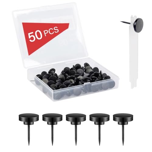 50 PCS Flat Push Pins for Cork Board, Black Metal Thumb Tacks for Wall Picture Photo Hanging, Board Posters Bulletin Maps, Office Home Decorative - style: FLAT BLACK