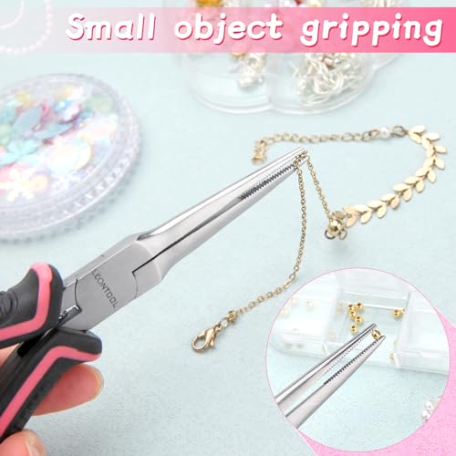 6 Inches Small Needle Nose Pliers for Jewelry Making Serrated Jaws Mini Extra Long Needle Nose Pliers with Spring, Tiny Precision Jewelry Making Supplies for Gripping, Pink Tool for Women - style: Needle Nose Pliers Serrated Jaws