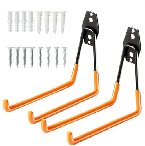 2 Pack Heavy Duty Wall Hook for Hanging, Garage Tool Organizer Wall Mount, Metal Garage Storage Hooks for Ladder, Extension,Garden Tool (7.4Inch) - size: 7.4Inch