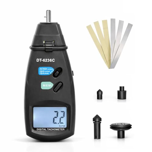 2-in-1 Digital RPM Tachometer Gauge, AIOMEST Non-Contact Laser Photo Tacómetro 2.5~99,999RPM, Contact Tester 0.5~19,999 RPM, RPM Meter for Engine, HVAC Motor, Drone propellor Speed - color: black
