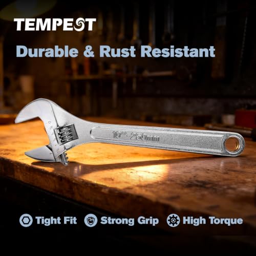 Tempest 10 Inch Adjustable Wrench, High-Torque Carbon Steel Wrench with Metric Scale,for Plumbing, Automotive Repair and Home DIY - size: 10 Inch