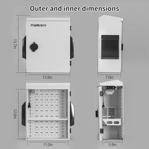Outdoor Electrical Box with Thermostat and Fan, Cold-Rolled Steel Plate, Aluminum Alloy Back Beam, One-Piece Ventilation Design, IP65 Waterproof, Wall/Pole Mounted. (15.7" x 11.8" x 5.9") - size: 15.7" x 11.8" x 5.9"