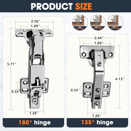 180° & 135° Inset Corner Cabinet Hinges for Lazy Susan Bifold Doors - size: inset