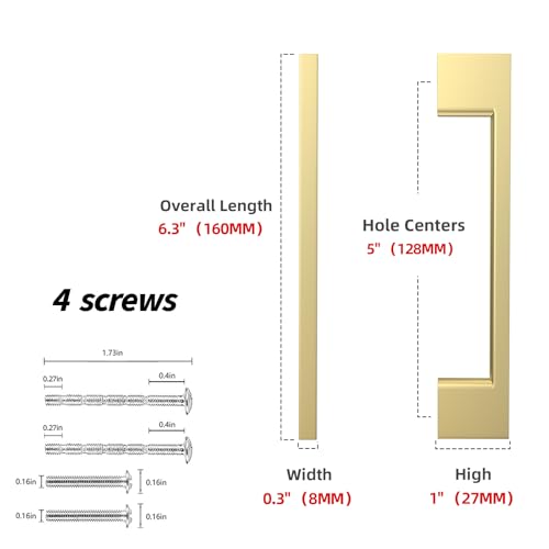 10 Pack 5 Inch(128mm) Cabinet Pulls Brushed Gold Kitchen Cabinet Handles Zinc Alloy Drawer Pulls Solid Cabinet Hardware - color: Brushed Gold, size: 5'' Hole Center(128mm)