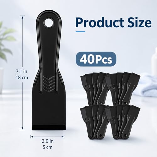 40 Pcs Plastic Putty Knife Bulk, 2 Inch Flexible Paint Scraper Tool Black Flexible Putty Knife Scraper for Repairing Walls, Caulking, Plastering, Removing Wallpaper, Repairing Drywall (7.1"x2")