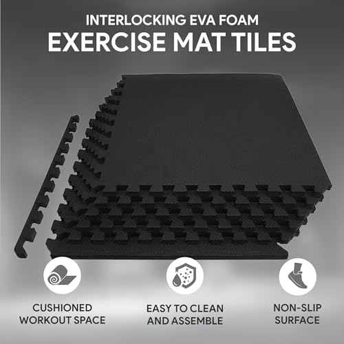 BalanceFrom Puzzle Exercise Mat 1/2-inch Thick, EVA Interlocking Foam Floor - color: Black, style: 1/2" Thick, 24 Square Feet