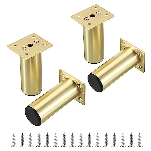Sumnacon 4PCS Aluminium Alloy Furniture Legs - Round Adjustable Sofa Legs Furniture Cabinet Legs, 4 Inch Funiture Feet for Cabinet Desk Table Chair Sofa Bed, Gold - color: Gold, size: 4 Inch Height