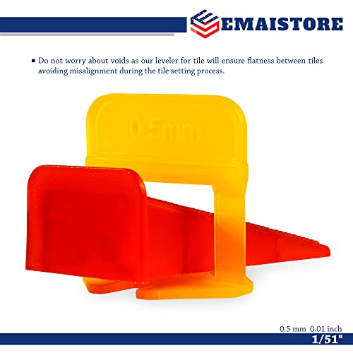 Tile Leveling System – ULTRA-THIN 0.5mm (1/51 Inch) – 300 Spacers & 300 Reusable Wedges – Thinnest Spacer Kit for Narrow Grout Joints – Floor & Wall Tile Installation - color: 300 Spacers + 300 Wedge