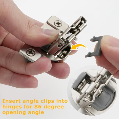 Furniware 20 Pack Cabinet Door Angle Restriction, 86 Degree Angle Restriction Hinge Clip for Soft Close Cabinet Hinges, Hinge Opening Angle Restrictor Clip, Nylon - size: 86° Restrictor Clips