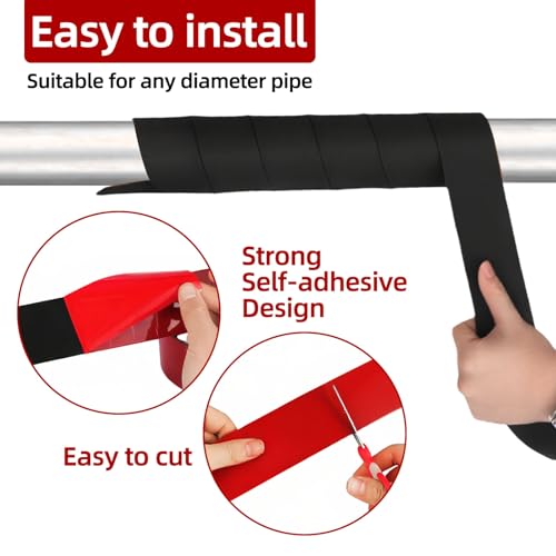 2 inch x 14 ft Pipe Insulation Tape, Outdoor Pipe Insulation Foam Tube for Winter Freeze Protection, for Heat Tape for Water Pipes, Copper Pipes, PVC, AC Line, Black
