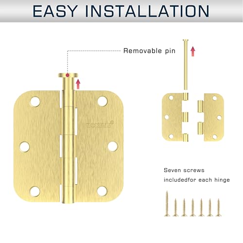 30 Pack Brushed Gold Door Hinges 3.5 Inch, 5/8" Radius Rounded, Standard Residential for Doors,Sturdy Hinges - size: 30 Pack