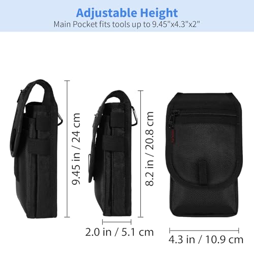 Belt Tool Pouch, Multitool Organizer Electrician Holster Nylon Tactical Pocket Attachment Utility Sheath Bag Tradesman Pro Maintenance Tool Sleeve for EDC Gears Cellphone - color: Black