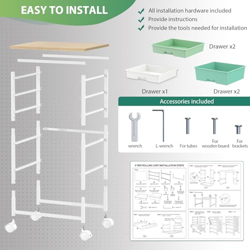 Goovilla Rolling Cart with 5 Drawers for Craft, Art, Dorm, Office, Green - size: Green