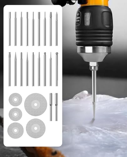 25Pcs Diamond Grinder Bit and Cutting Wheel Set for Dremel, 20 Pcs Grinding Burr Drill Bit with 1/8 Inch Shank, 5 Pcs Cutting Wheel with 2pcs 3mm Mandrel for Rotary Tool - size: 25 Pcs