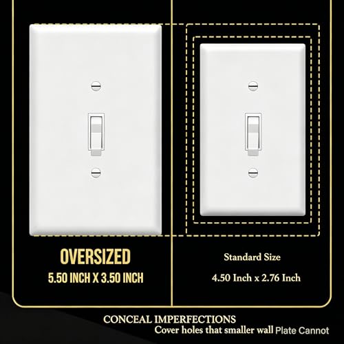 ZEFTV Over-Size Toggle Light Switch Wall Plates 1-Gang 5.5" x 3.5" Switch Electrical Cover Plate Unbreakable Thermoplastic Faceplate, White (4 Pack) - color: Over-Size,Single Toggle, size: 4 Pack