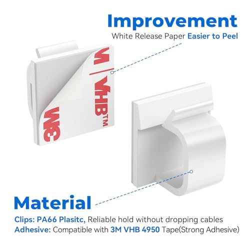 40Pack Large Cable Clips, Adhesive Wire Holders for Desk Wall, White - color: White