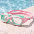 Vvinca Kids Swim Goggles, Swimming Goggles for Kids 3-14 Anti-Fog UV Protection No Leak Pool Glasses for Boys Girls - color: 05- Green & Pink