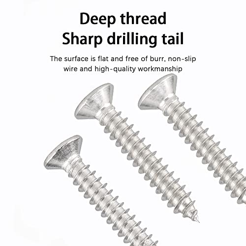 M4 Wood Screws Assortment Fasteners Kit 530Pcs,304 Stainless Steel Self-Tapping Screws,Phillips Drive Sheet Metal Screws Set,Countersunk Flat Head Assorted Screws,Self Tapping Screws for Metal - size: M4, style: Flat Head (Stainless Steel)
