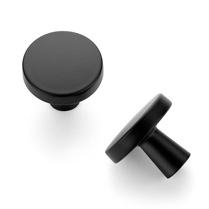 JOY DECOR Matte Black Solid Kitchen Cabinet Knobs 1-1/4 Inch 5 Pack - color: Matte Black