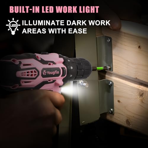 Pink Cordless Drill Driver Set 12V with Charger and 195PCS Tool Kit