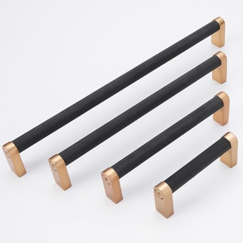 10 Pack 3-3/4 inch(96mm) Black and Champagne Bronze Kitchen Cabinet Handles Knurled Cabinet Pulls Black Drawer Pulls Kitchen Cabinet Hardware Handles Dresser Handles - color: Black And Champagne Bronze, size: 3-3/4" Hole Center（96mm）
