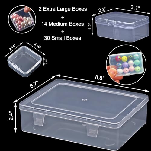 46Pcs Bead Organizer Set, Premium Small and Medium Clear Plastic Storage Boxes for Jewelry Making Crafts Screws Seeds DIY Bracelets Diamond Small Parts, Stackable Containers with Hinged Lid and Labels - size: 2 Pack 46 Pcs (Small and Medium)