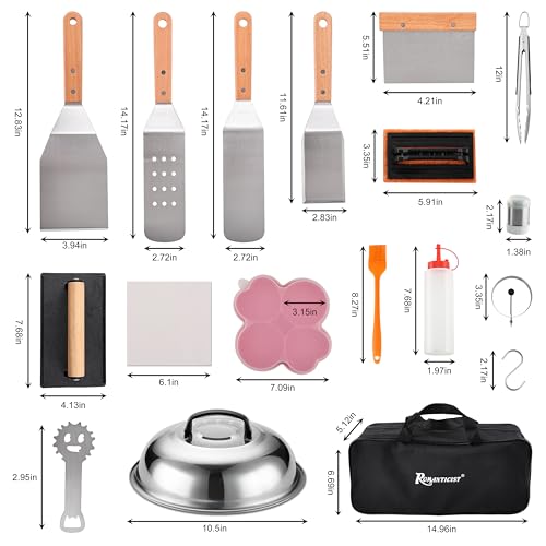 ROMANTICIST 132PC Professional Griddle Accessories Kit - Heavy Duty Stainless Steel Grill Spatula Set for Grill Griddle Hibachi Flat Top Outdoor Cooking - Great Grill Gift on Birthday Wedding - style: 132pcs Griddle Accessories Kit