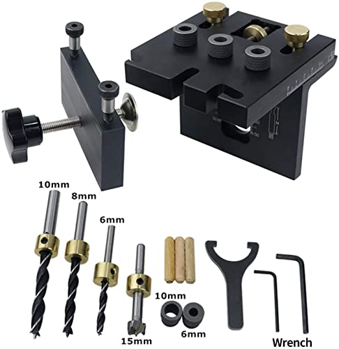 3 in 1 Dowel Jig Drill Kit, with Positioning Clip Woodworking Drilling Locator Hole Puncher Doweling Jig Drilling Guide Kit Adjustable Woodworking Joints Tool