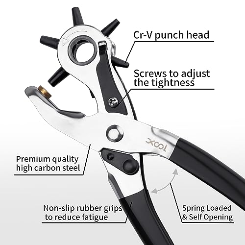 XOOL Belt Hole Puncher for Leather, Precision Multi-Size Leather Hole Punch for Watch Bands, Straps, Collars, Saddles, Shoes, Fabric, DIY Home, Craft Projects - style: Lite