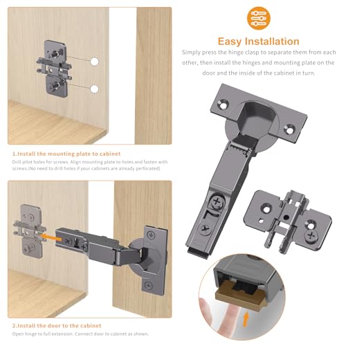 Chibery 10 Pack Frameless Half Overlay Soft Close Concealed Hinges, Black Titanium Plated, Self Closing, 105° Open Angle 3D Adjustment, Stop 85 ＆ 105 Degrees, Clip On, Stainless Steel for Cabinet Door - size: Half Overlay