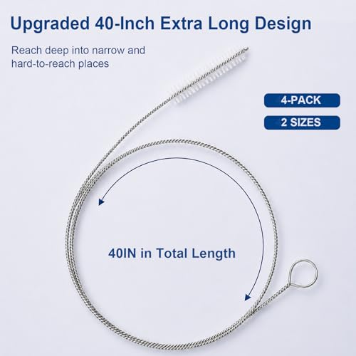 40-Inch 4-Pack Extra Long Pipe Cleaner Brushes for Straws & Kegerator Tubes