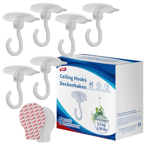TAILI Adhesive Ceiling Hooks for Hanging Plants, No-Drill 6 Pack White - color: White, size: 6x Large