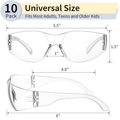 10 Pack Safety Glasses for Men Women, ANSI Z87.1 Certified - color: Clear