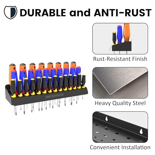UNITEDPOWER Screwdriver Holder, Wall Mount Storage Rack Organizer for Workshop, Shed, Garage, Home, Stores up to 32 Screwdrivers or Small Tools - style: Screwdriver Holder