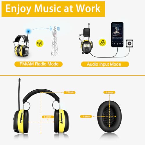 BJKing AM/FM Radio Headphones with Digital Display, 30dB AM FM Hearing Protection Safety Ear Muff, Ear Protection Headphone for Mowing, Landscaping, Shooting and Construction Black-Yellow - color: Yellow