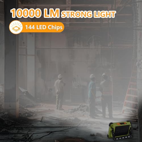 120W Solar Rechargeable Work Light, 144 LED Portable Flood Light with Stand, IP66 Waterproof 4 Modes LED Job Site Lighting Flashlights for Mechanic Camping Fishing Car Repair - color: Green