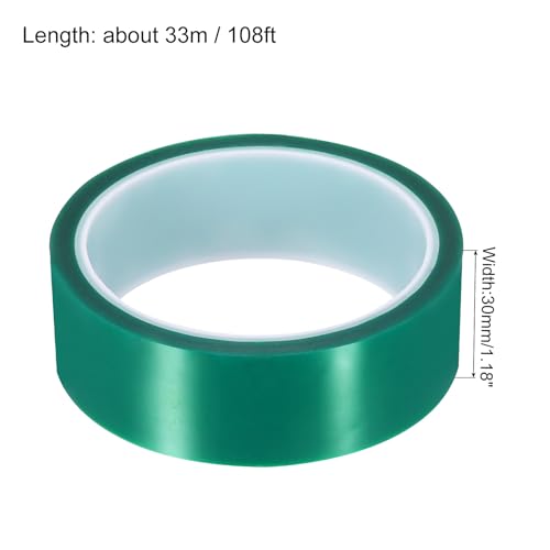 uxcell Green Heat Tape, 1 Roll 30mmx33m 108ft High Temperature Heat Resistant Tape for Sublimation,Heat Vinyl Press,Heat Transfer, Circuit Board, No Residue - color: Green, size: 30mmx33m