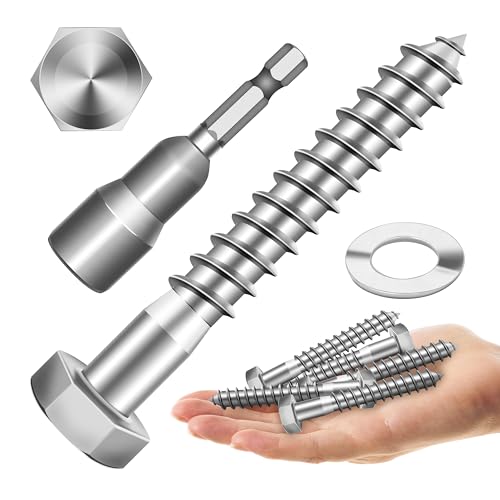 Mywish (8Sets) 1/2" x 3" Hex Head Lag Bolts, Heavy Duty Lag Screws with Washers, 304 Stainless Steel Bolts 18-8, Lag Screws Wood Screws, Partial Thread Bright Finish, 1/2 Bolt - size: 1/2 x 3" (8 set)