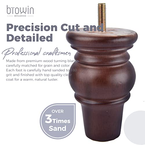 4 inch Solid Wood Bun Furniture Legs, 4Pcs with M8 Bolts, Walnut - color: Walnut